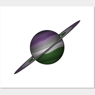 Planet and Rings in Genderqueer Pride Flag Colors Posters and Art